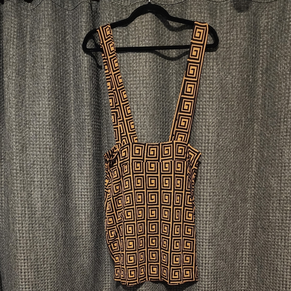 Fashion Nova Black and Tan Geometric Suspender Skirt